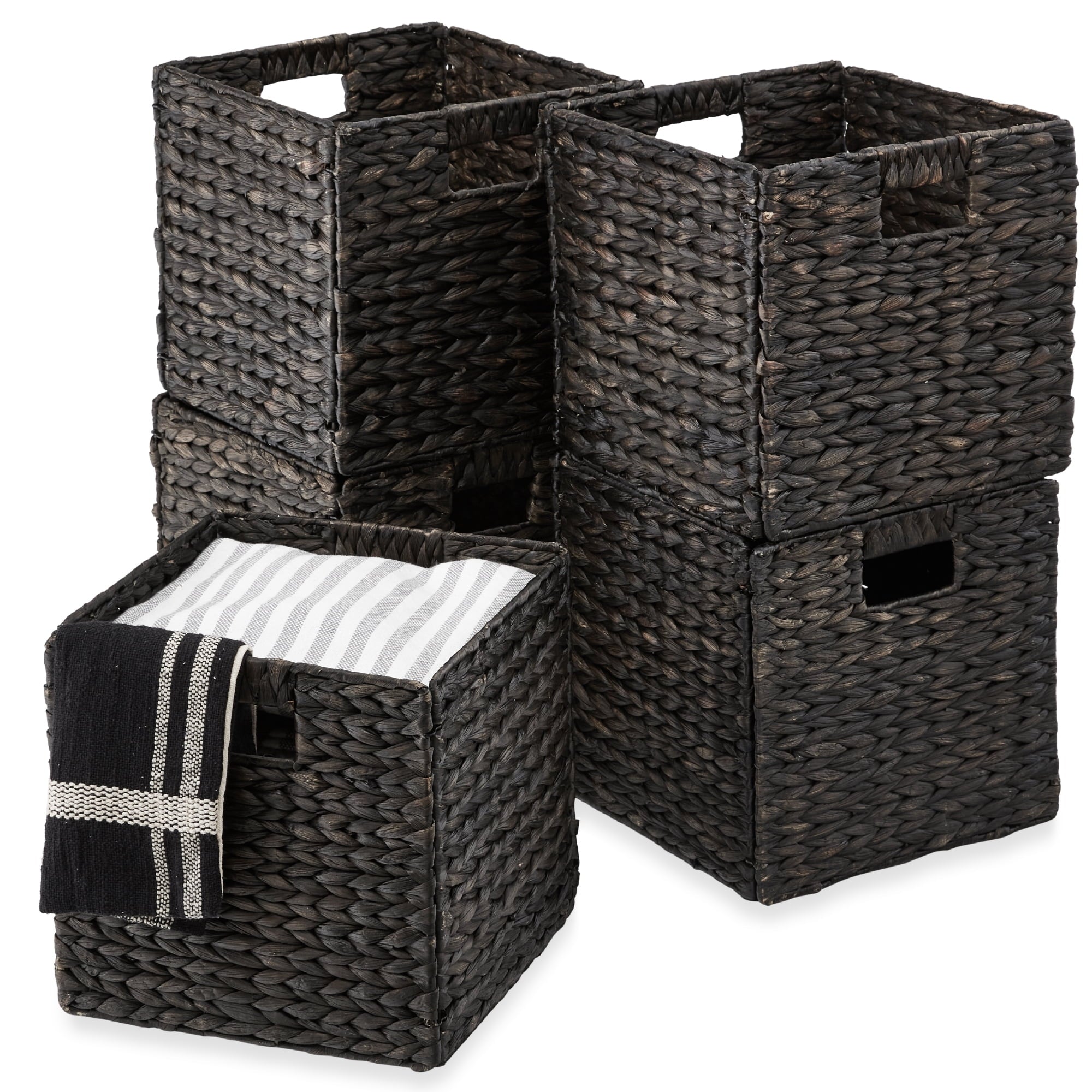 June Best Choice Products 10.5x10.5in Hyacinth Storage Baskets, Set of 5 Multipurpose Collapsible Organizers - Natural