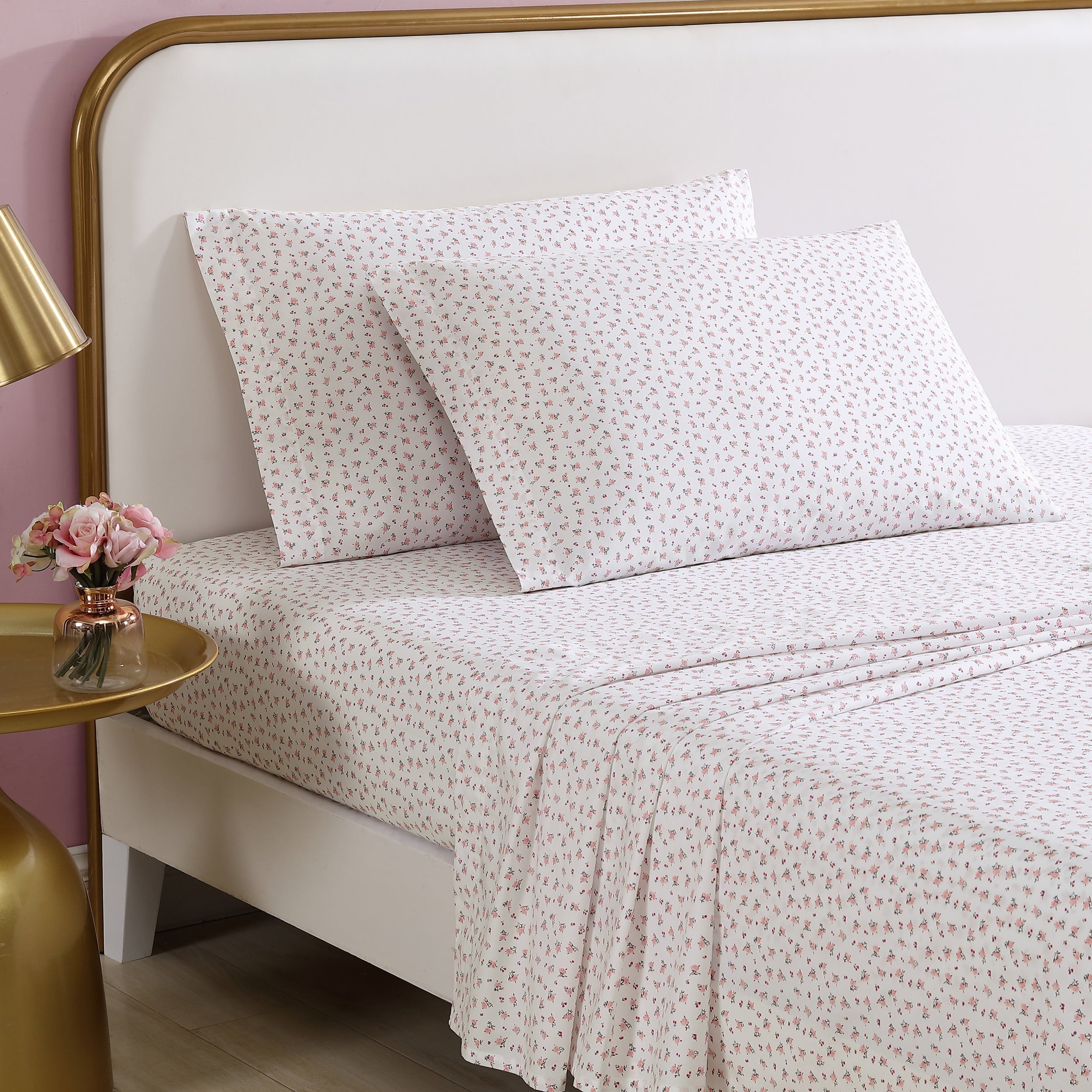 Betsey Johnson Baby Buds Pink Cotton Percale Queen Sheet Set
