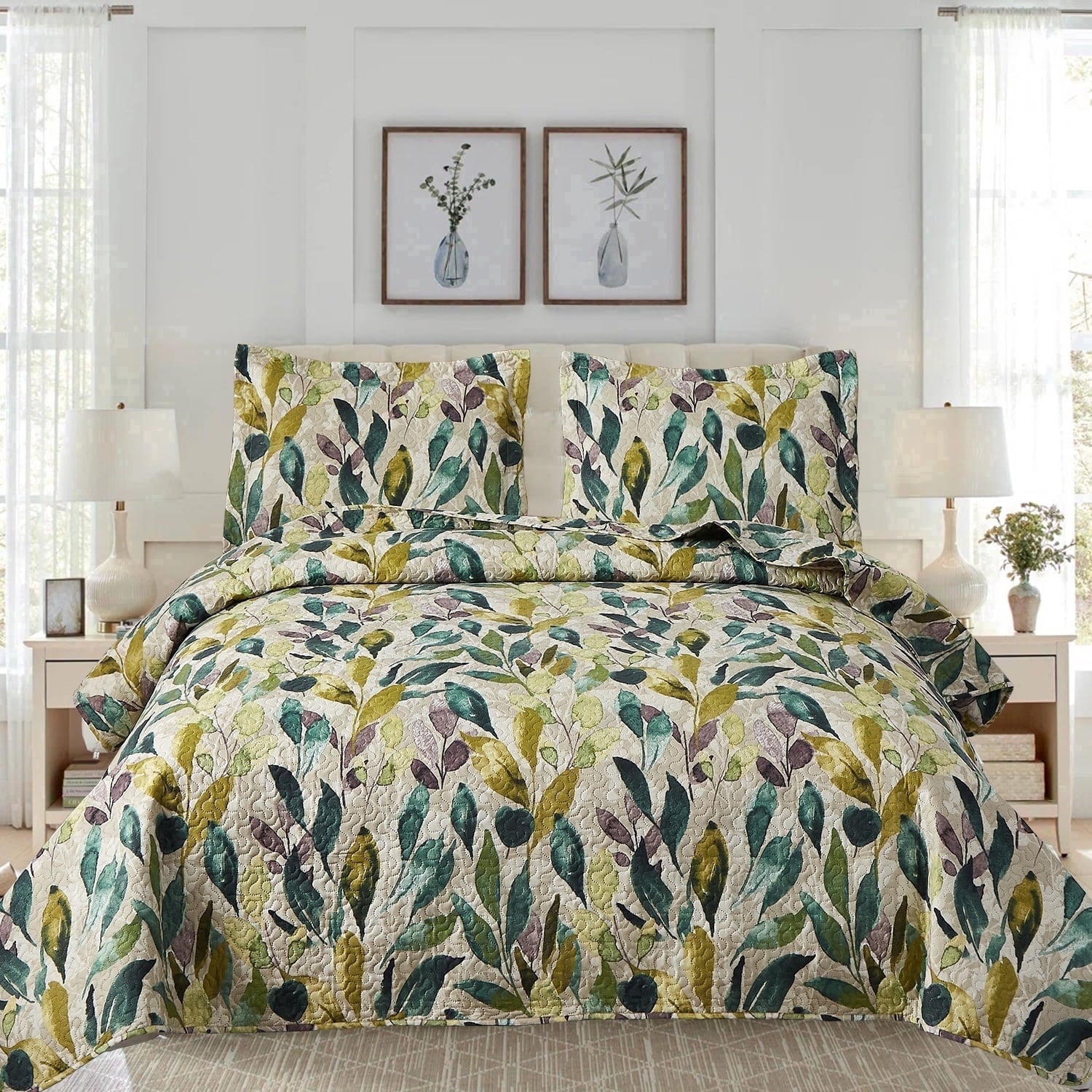 Green Essen 3 Pcs Quilt Sets Lightweight Microfiber