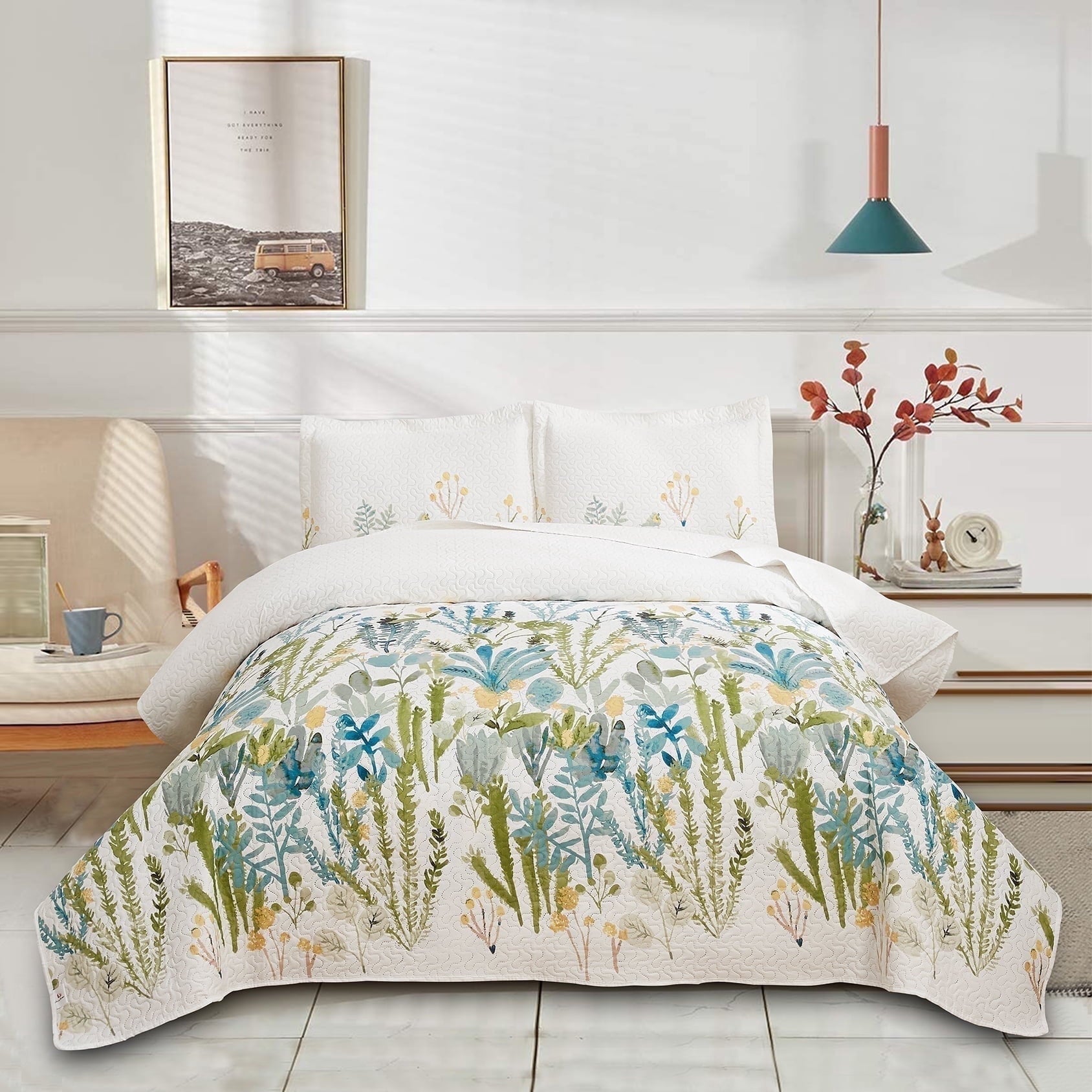 Green Essen 3 Pcs Quilt Sets Lightweight Microfiber