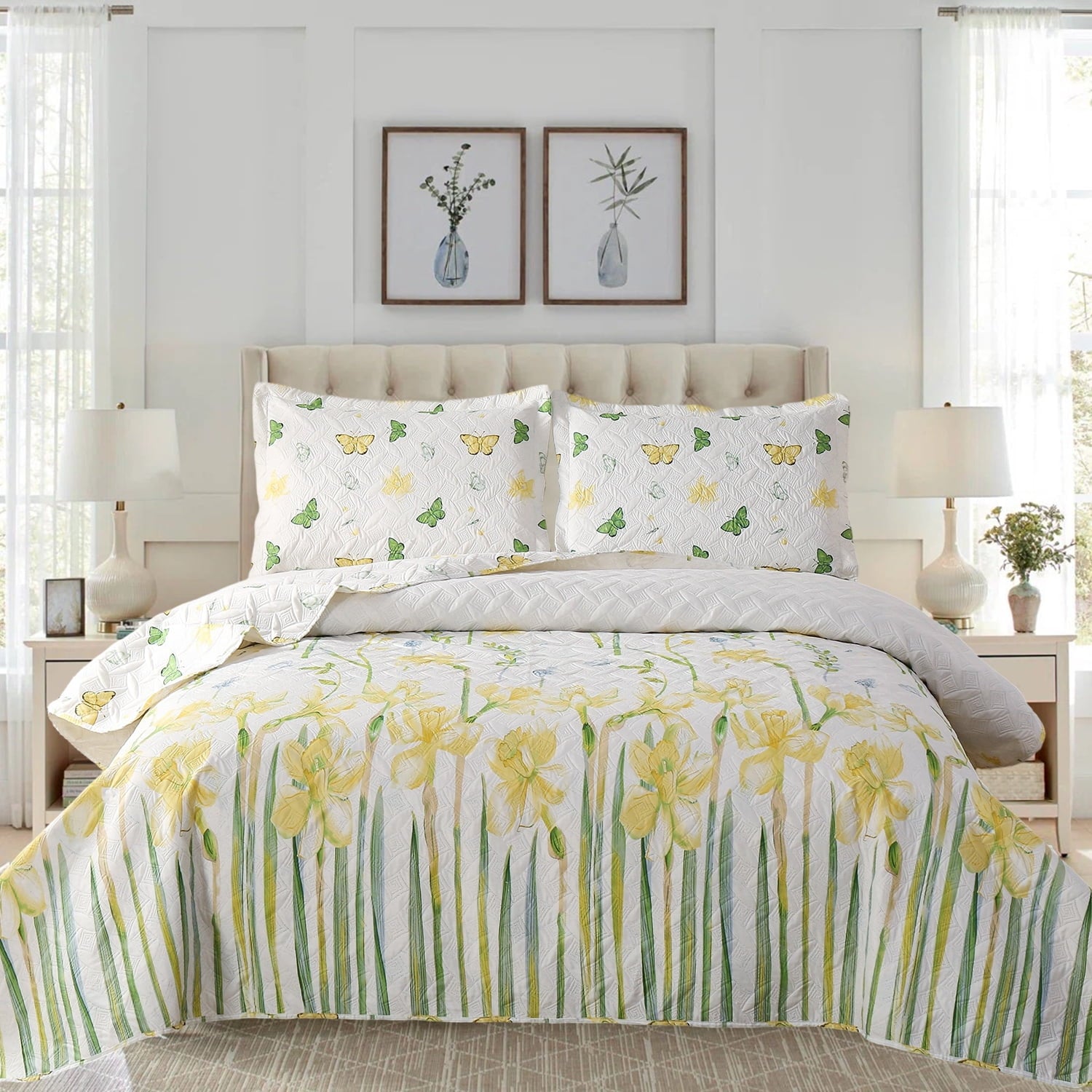 Green Essen 3 Pcs Quilt Sets Lightweight Microfiber