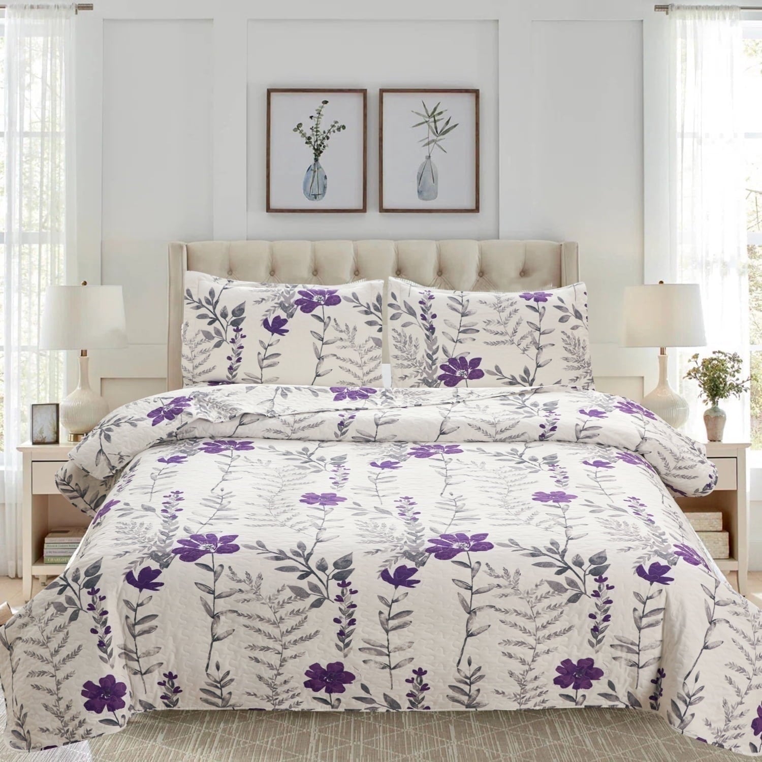 Green Essen 3 Pcs Quilt Sets Lightweight Microfiber