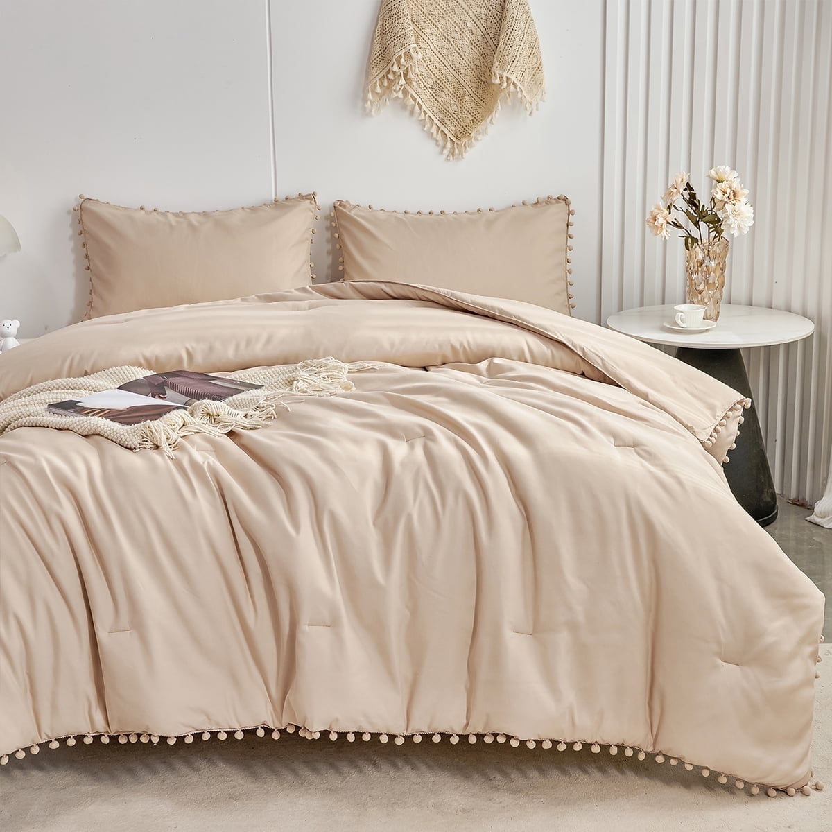 Rynghipy Pink Full Size Comforter Set Pom Fringe 3 P