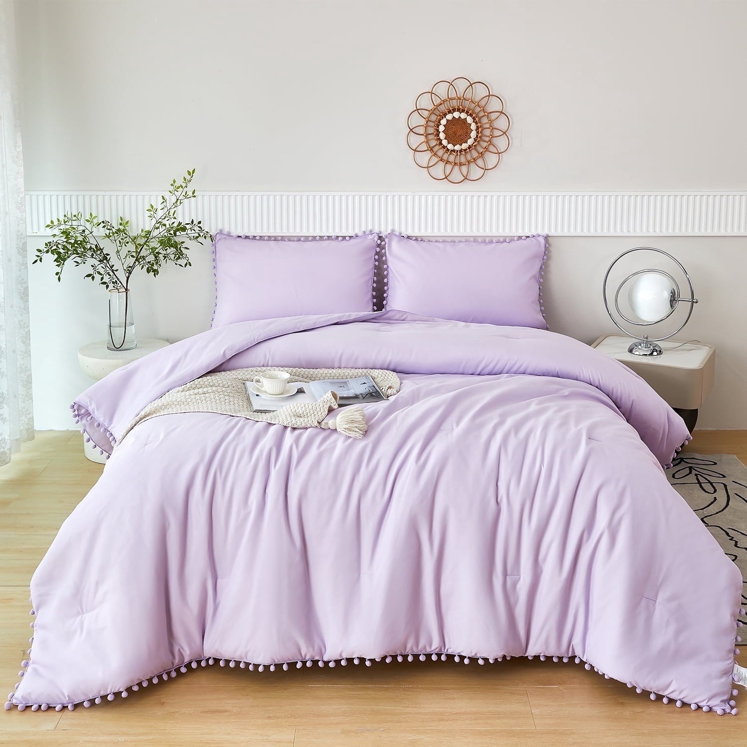 Rynghipy Pink Full Size Comforter Set Pom Fringe 3 P