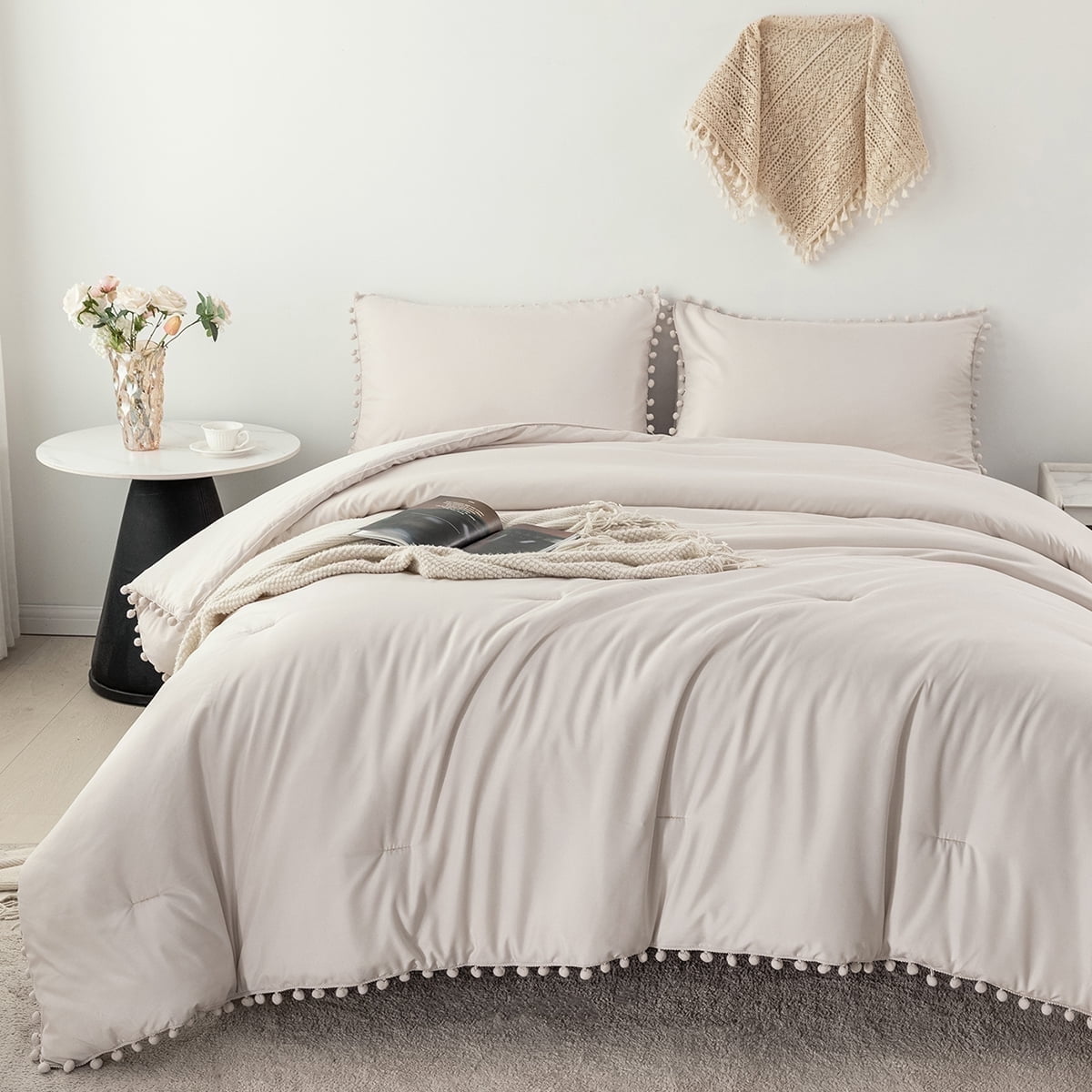 Rynghipy Pink Full Size Comforter Set Pom Fringe 3 P