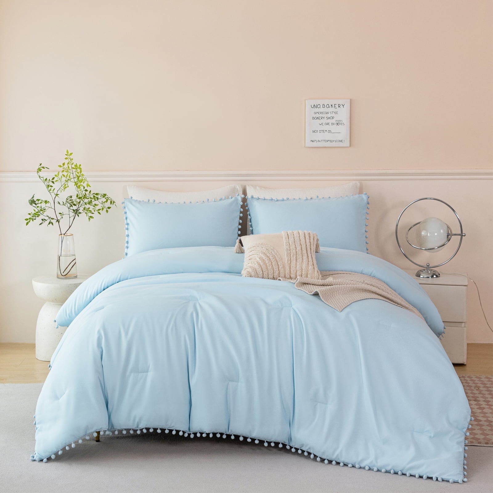 Rynghipy Pink Full Size Comforter Set Pom Fringe 3 P