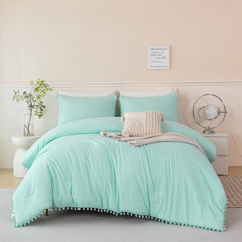 Rynghipy Pink Full Size Comforter Set Pom Fringe 3 P