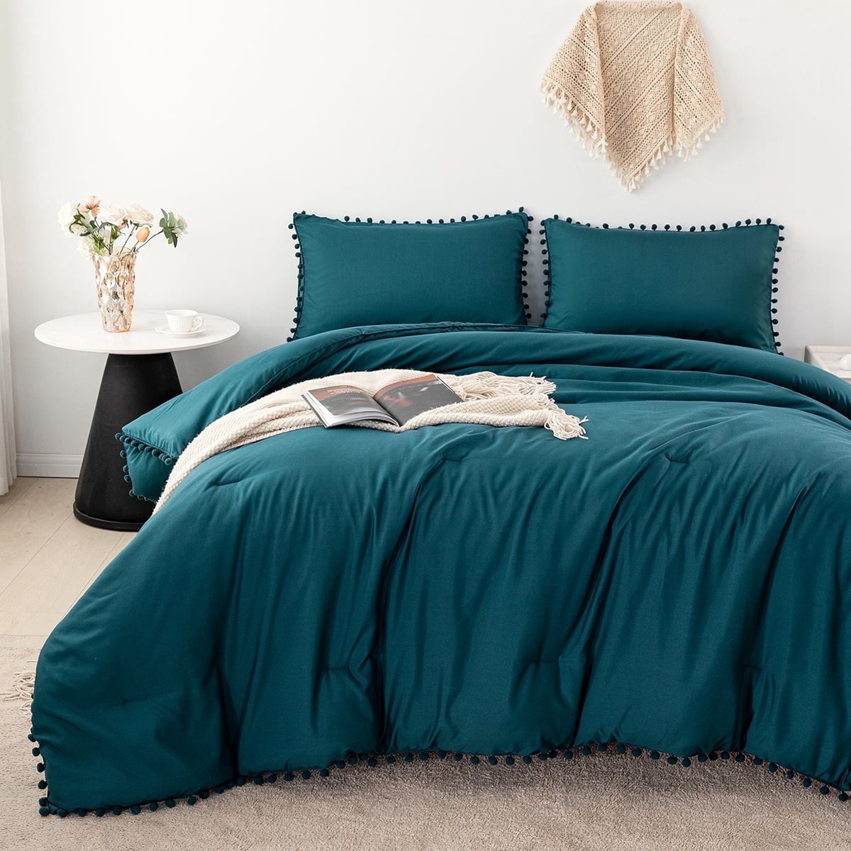 Rynghipy Pink Full Size Comforter Set Pom Fringe 3 P