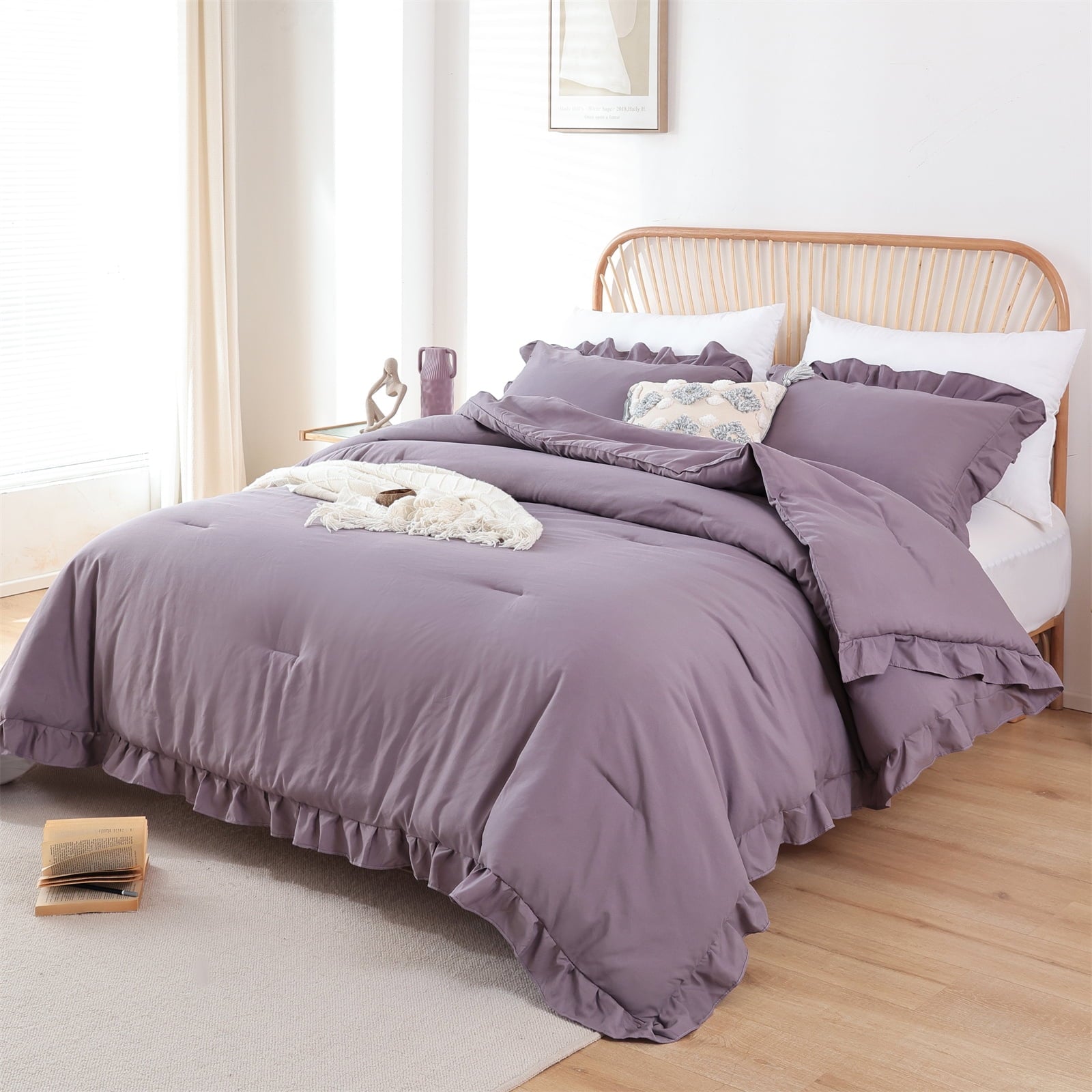 Sprinday Queen Comforter Set For Adult 3 Piece Ruffl