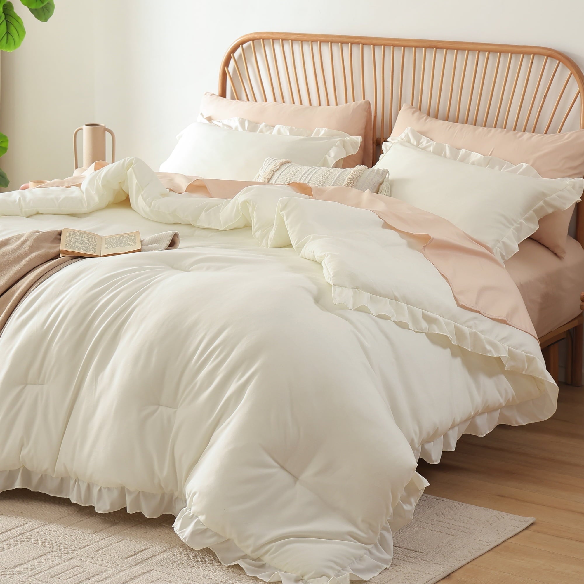 Sprinday Queen Comforter Set For Adult 3 Piece Ruffl