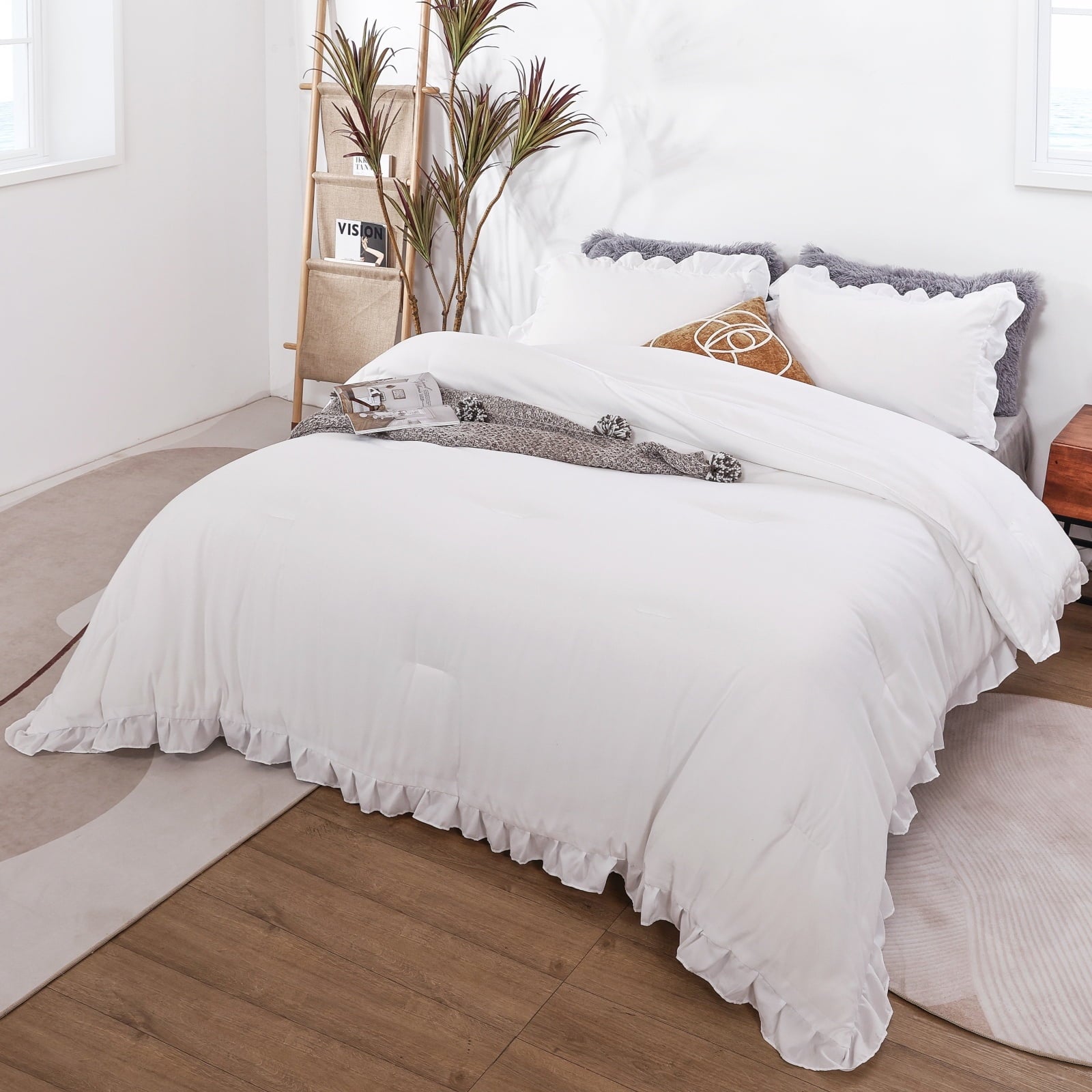 Sprinday Queen Comforter Set For Adult 3 Piece Ruffl